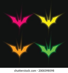 Bat With Raised Wings four color glowing neon vector icon