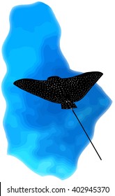 Bat Ray At A Coral Reef In Vector