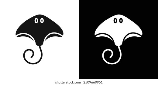 Bat Ray Fish icon Flat vector set outline