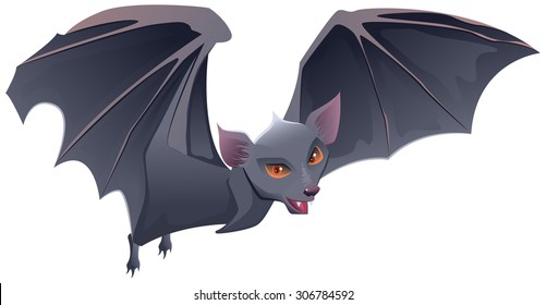 Bat with red eyes and sharp teeth. Isolated illustration