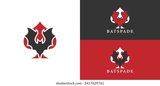 Bat and red spade logo for casino logo design inspiration presented with multiple background colors. The logo is suitable for business and finance logo design inspiration template