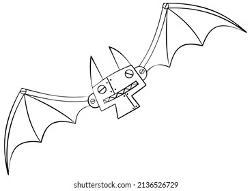 Bat robot. Element for coloring page. Cartoon style.