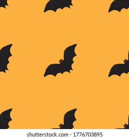 Bat seamless pattern, Bats flying on orange background, Halloween seamless pattern.	