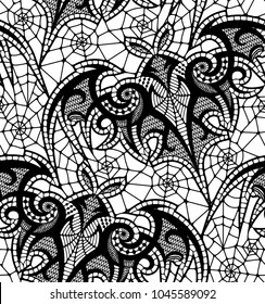 Bat. Seamless pattern. Black Lace  pattern.