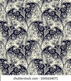 Bat. Seamless pattern. Black Lace  vector pattern.