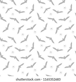 Bat seamless pattern. Halloween repeating texture. Grey vector illustration.