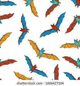Bat Seamless Pattern. Occultism Seamless Pattern. Occult Bat on white background isolated. Stock Vector Illustration. Cartoon style.