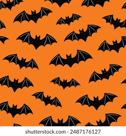 Bat seamless pattern vector isolated on orange background.