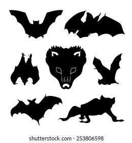 Bat set of silhouettes vector