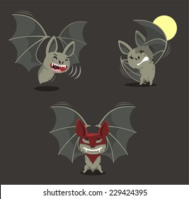 Bat Set Vampire Angry Flying Moon, vector illustration cartoon.