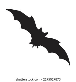 Bat Silhouette, Black flying bat silhouette isolated on white background, vector halloween.