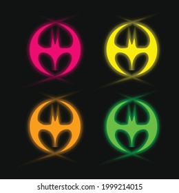 Bat Silhouette Black Shape With Wings Forming A Circle four color glowing neon vector icon