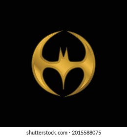 Silhouette de murciélago Forma negra con alas Formación de un icono metálico de un círculo chapado en oro o vector de logotipo