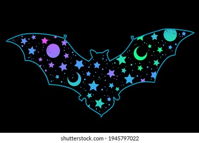 bat silhouette with bright space pattern