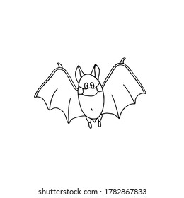 Bat silhouette character. Hand drawn doodle. Illustration for  coloring. Stock vector illustration, isolated on white background.