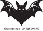 Bat silhouette design as Halloween illustration in black, scary vector with white background, dark illustration for Halloween