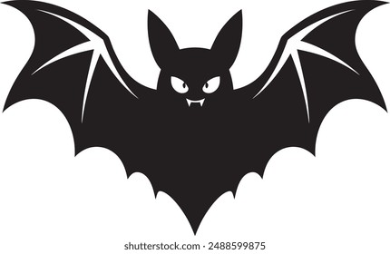 Bat silhouette design as Halloween illustration in black, scary vector with white background, dark illustration for Halloween