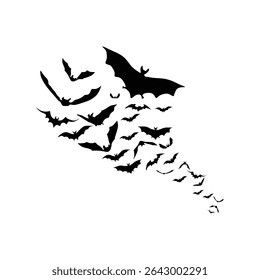 Bat silhouette flying upward in side view