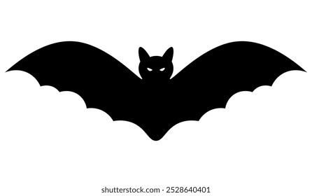 Fledermaus Silhouette. Glühende Augen. Direkter Blick. Vektorgrafik. Einzeln auf weißem Hintergrund. Flacher Stil. Halloween-Symbol. Vampirtier. Blutsaugendes Säugetier. 