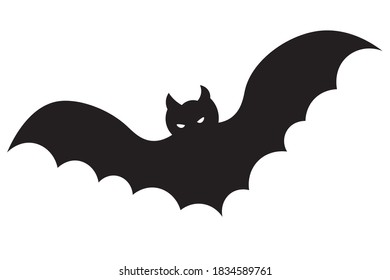 Bat. Silhouette. Glowing eyes. Vector illustration. Isolated white background. Flat style. Halloween symbol. Vampire animal. A blood-sucking mammal. All Saints Day. Carrier of dangerous infections. 