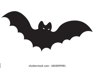 Bat. Silhouette. leuchtende Augen. Vektorgrafik. Einziger weißer Hintergrund. Flacher Stil. Halloween-Symbol. Vampirtier. Ein blutsaugendes Säugetier. Der ganze Heilige Tag. Träger von gefährlichen Infektionen. 