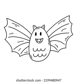 Bat silhouette, Halloween doodle element. Vector sketch illustration, line art for web design, icon, print, coloring page