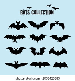 Bat Silhouette. Halloween Icon Set. Flat Cartoon Objects.