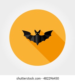 Bat silhouette. Halloween. Icon for web and mobile application. Vector illustration on a button with a long shadow. Flat design style.