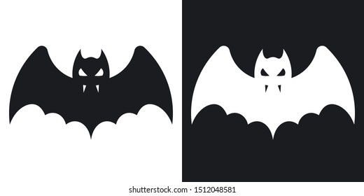 Bat silhouette, halloween illustration. Vector icon on black and white background