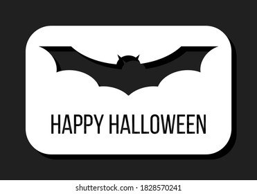 bat silhouette and happy halloween text, vector greetings card
