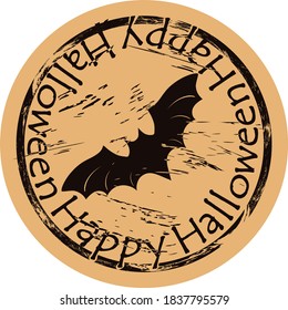 Bat silhouette icon shabby emblem design old retro style vector. Happy Halloween poster vintage grunge sign. Flying bat shape image on craft paper. Symbol of Halloween. All Saints' Eve