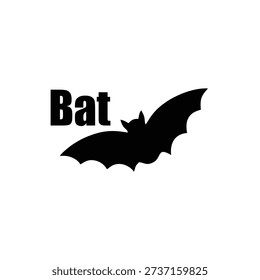 Bat Silhouette Icon with Text on White Background – Minimal Halloween Bat Vector