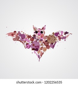 Bat silhouette. Ink drop. Abstract background and illustration texture for design. Happy halloween.