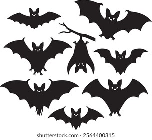 Bat silhouette. Printable template. Bat icon isolated on white.