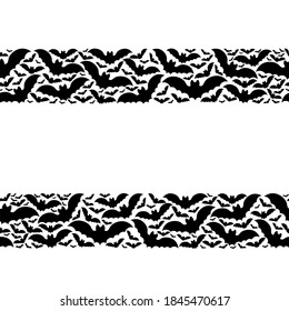 Bat. Silhouette. Seamless horizontal border. Repeating vector pattern. Isolated colorless background. Flat style. Endless ornament. Halloween symbol. Template for web design, printing, advertising.