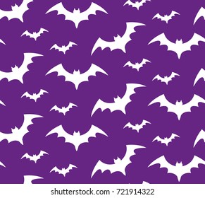 Bat silhouette seamless pattern. Halloween repeating texture. Scary endless background with flittermouse. Vector illustration