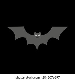 Bat Silhouette With Vampire Fangs Icon On Black Background. Vector Eps Symbol For Halloween Holiday