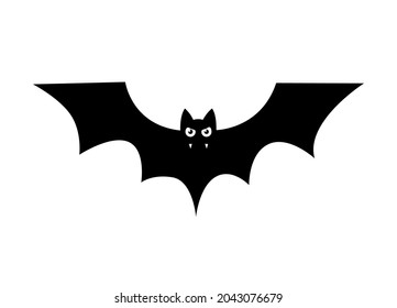 Bat Silhouette With Vampire Fangs Isolated Black Icon. Vector Eps Symbol For Halloween Holiday