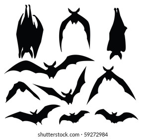 bat silhouette of various movement, for design usage.