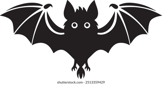 Bat Silhouette Vector with Clean Lines and Defined Features on White Background