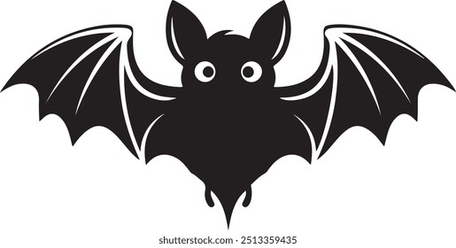 Bat Silhouette Vector with Clean Lines and Defined Features on White Background