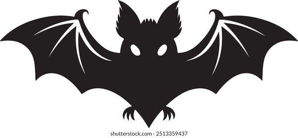 Bat Silhouette Vector with Clean Lines and Defined Features on White Background