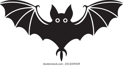 Bat Silhouette Vector with Clean Lines and Defined Features on White Background