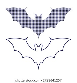 Diseño de Vector de silueta de murciélago con patrón punteado y estilo de contorno mínimo