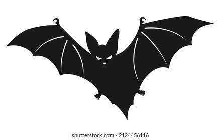 Bat silhouette vector icon isolated on white background, flying bat cartoon