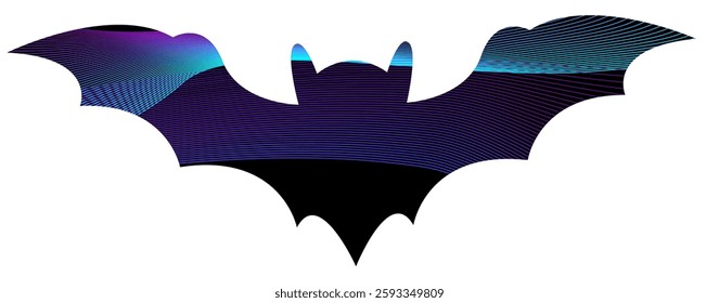 Bat silhouette vector illustration with flowing lines in purple on a black background showcasing a sleek design
