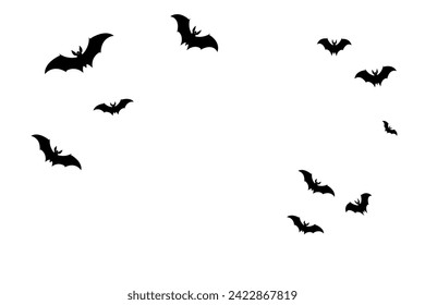 Bat silhouettes. Black bats flying around. Halloween concept. Spooky vibe. Vector