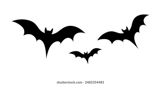Bat silhouettes flying isolated on white background, halloween decoration. Vector illustration
