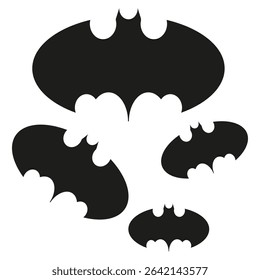 Bat silhouettes icon. Flying mammal shapes. Vector nocturnal symbols. Dark animal forms.