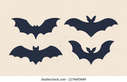 Bat silhouettes isolated on white background. Bat icons set. Design elements for logo, badges, banners, labels, posters. Vector illustration